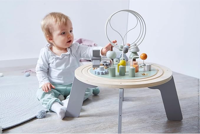 Janod J04402 Sweet Cocoon Wooden Activity Multi-Play Table Toddlers – Fine Motor Development – Non-Slip Feet – Water Painted and FSC Certified – Suitable for Age 1 Year and Above