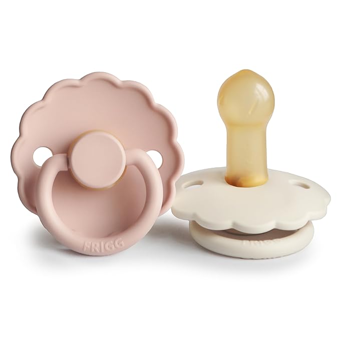 FRIGG Daisy Natural Rubber Baby Pacifier | Made in Denmark | BPA-Free (Blush/Cream, 6-18 Months) 2-Pack