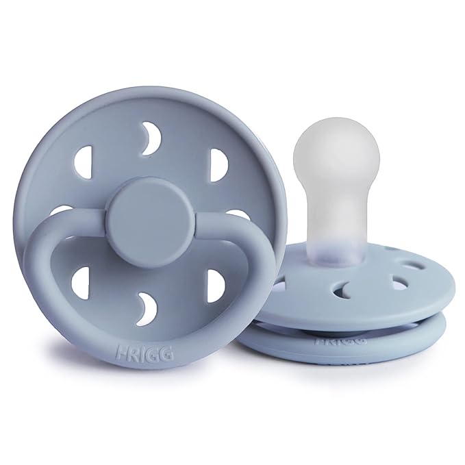 FRIGG Moon Natural Rubber Baby Pacifier | Made in Denmark | BPA-Free (Powder Blue/Slate, 6-18 Months) 2-Pack
