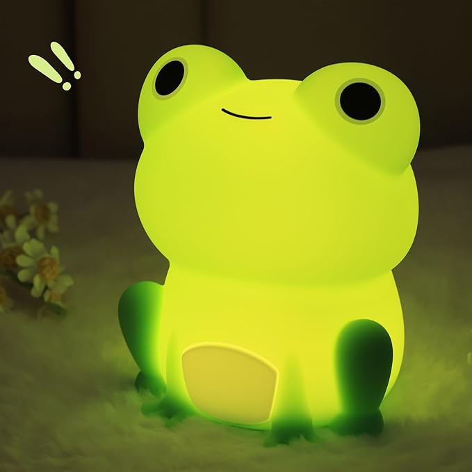 Frog Night Light for Nursery, Rechargeable Dimmable Bedside Lamp with Touch Control(ABS+SIL), Portable Kids Gift for Girls, Boys, Babies