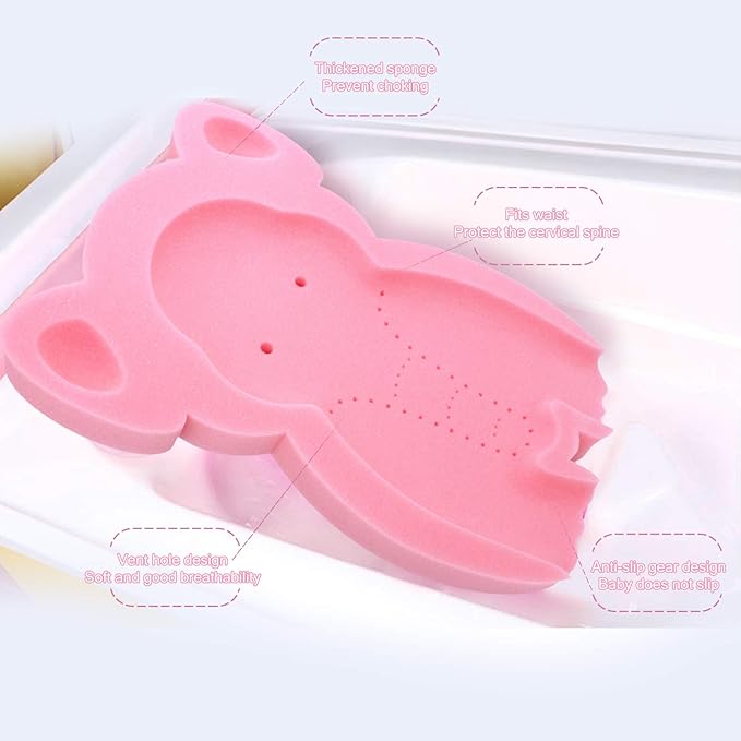 Soft Infant Bath Sponge Elephant Baby Bath Mat Newborn Comfy Foam Skid-Proof Cushion (Pink 1Set)