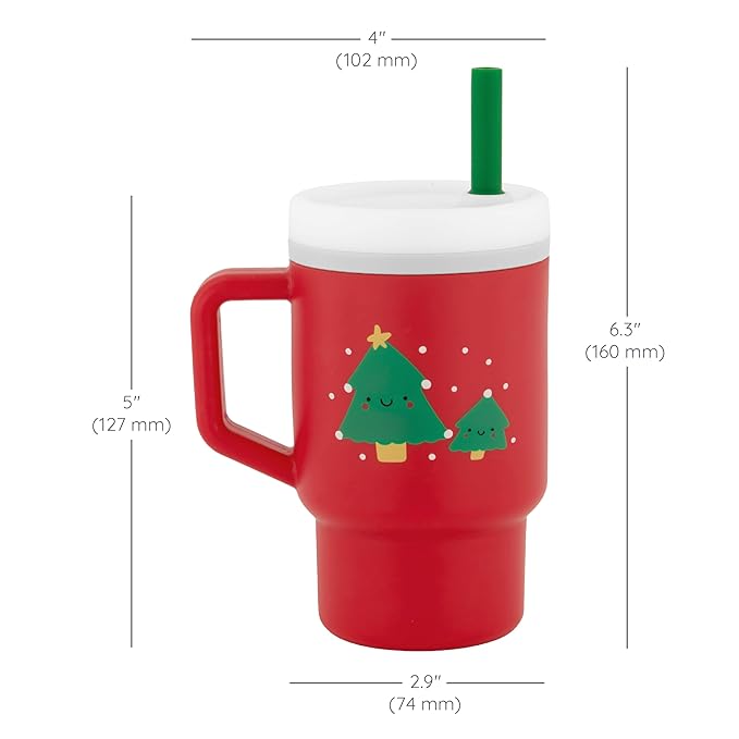 Infantino My 1st Tumbler, Silicone Sippy Cup with Straw & Handle, Spill-Resistant Baby Cup for On-the-Go, BPA-Free Transition Bottle, Christmas Tree