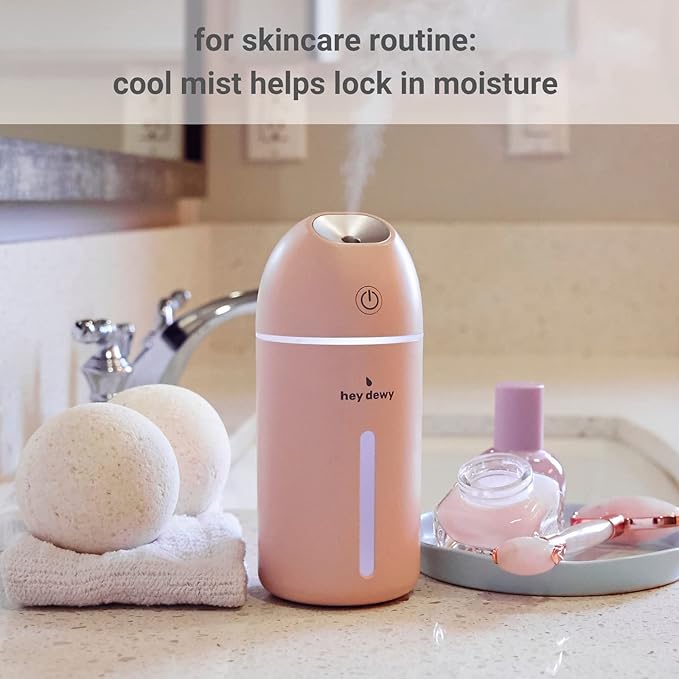Hey Dewy Wireless, Rechargeable, Self-Care, Skin-Nourishing, Hydrating, Portable Cool Mist Humidifier (Blush)