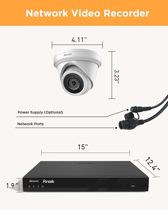 32 Channel Security Camera System, 20pcs 5MP Wired IP Turret Dome PoE Cameras Outdoor, AI Human Detection, Built-in Mic, Remote Access, 4K 32CH NVR 8TB HDD for 24-7 Recording, PD93A2032-5M