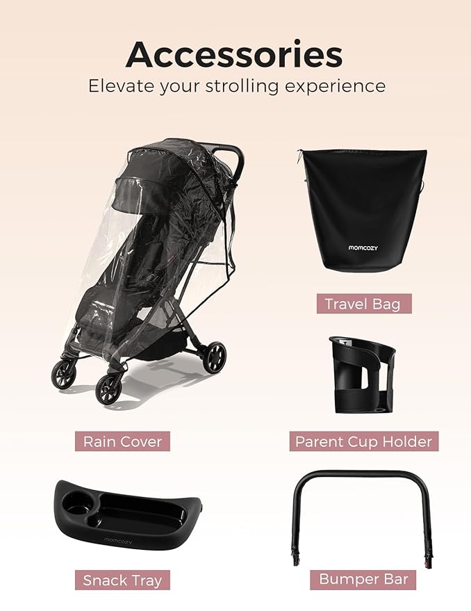 Momcozy ClickGo Lightweight Stroller, Compact Travel Stroller for Airplane with One-Click Fold, Baby Strollers and Toddler Stroller with Large Canopy for Kids from 0 Months, Extendable UPF50+ Canopy