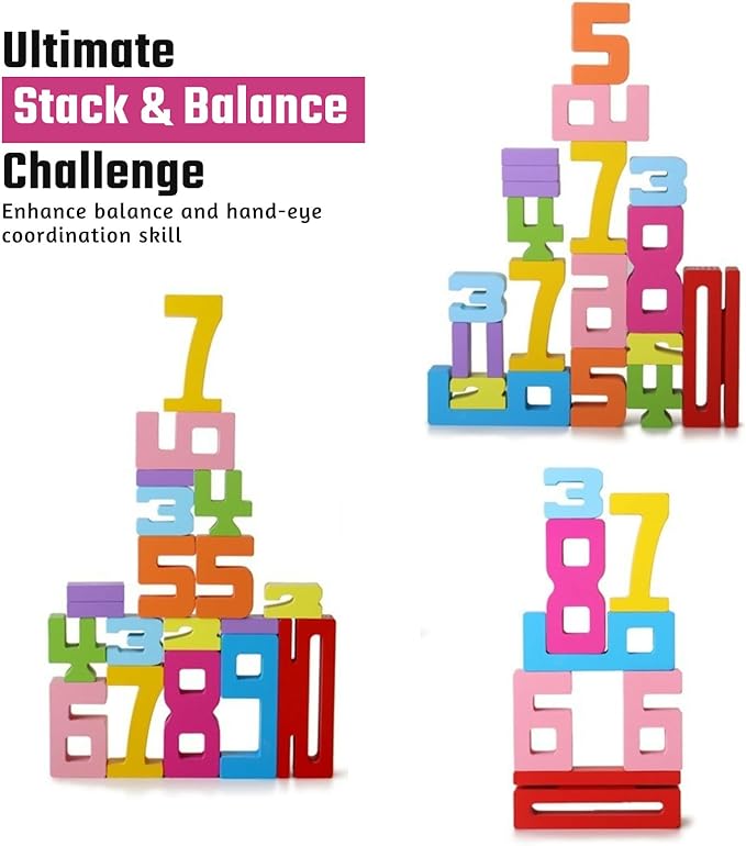 20PCS Wooden Number Building Blocks 1-10 - Montessori Math Stacking Number Blocks Toys with Counting Games, Bright Digital Building Blocks Friends of 10, STEM Learning Toys for Kids Ages 3-8