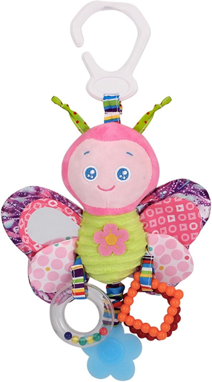 D-KINGCHY Baby Car Seat Stroller Plush Hanging Rattle Toys Newborn Crib Bed Around Toy with Teether Rattle Sound for 0-3 Years Old (Butterfly)