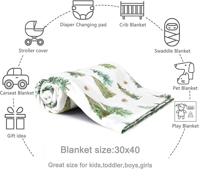 HOMRITAR Christmas Baby Blanket for Boys Soft Lightweight Minky Blanket with Double Layer Dotted Backing for Infant Toddler Nursery Crib with Green Pine Tree Design 30 x 40 Inch