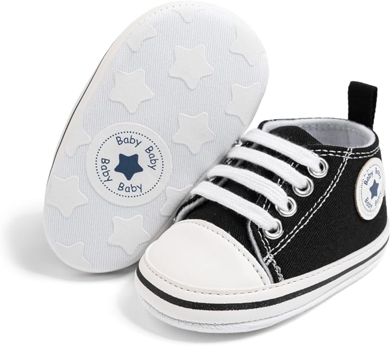 Meckior Baby Girls Boys Canvas Sneakers Soft Sole High-Top Ankle Infant First Walkers Crib Shoes