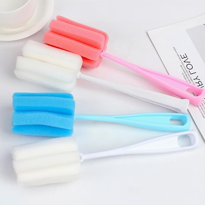 8PCS Bottle Brush Sponge Nipple Brushes Long Handle Cup Cleaner Brush for Baby Bottle Glasswares Mugs Cups Kitchen Clean (4 Bottle Brushes + 4 Nipple Brushes)