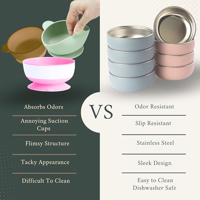 Monkey Proof™ Non-Toxic Stainless Steel Child Bowl 5” with Non-Slip Silicone Shell, (Set of 4 bowls) Unbreakable, Mess Free Feeding for Babies, Toddlers, Kids, BPA free (Arizona)