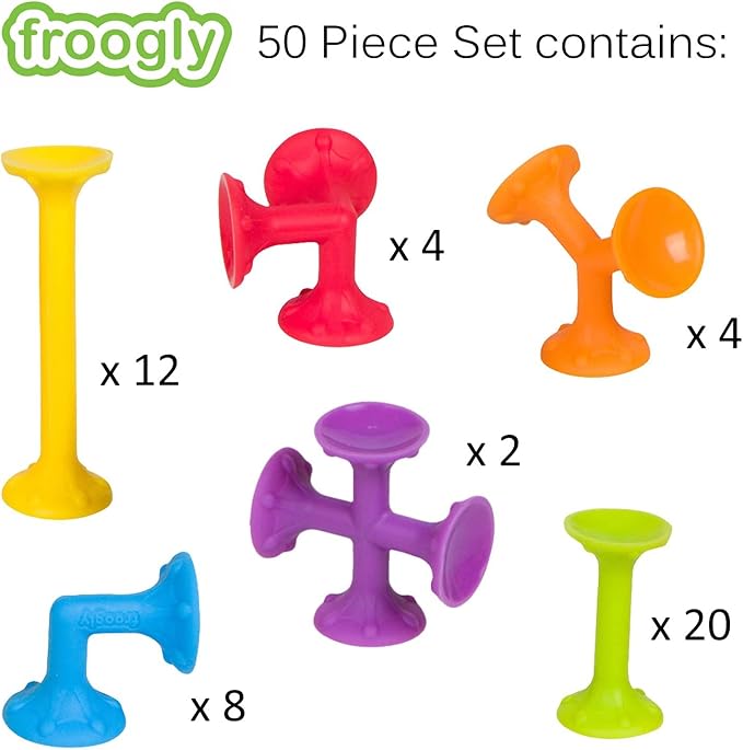 Froogly - 50 Piece Suction Montessori Bath Construction Set | Silicone Preschool Daycare Shower Travel Toys for Kids Toddlers Boys Girls Ages 3-6