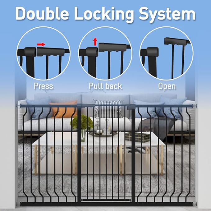 WAOWAO Extra Tall 40.55" Baby Gate 73.62-80.70" Wide Pressure Mounted Walk Through Swing Auto Close Safety Black Metal Toddler Child Dog Pet for Indoor Stairs,Doorways,Kitche