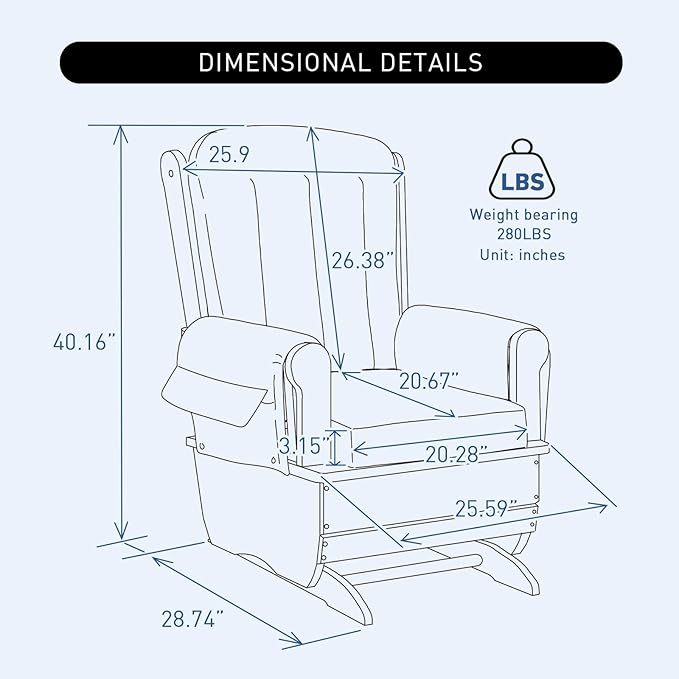 SafeRocker Standard Glider Rocker - Baby Feeding and Rocking Chair for Nursery, Daycare Environment - Cut Pile Nursery Rocking Chairs with 280lbs Weight Capacity, Blue