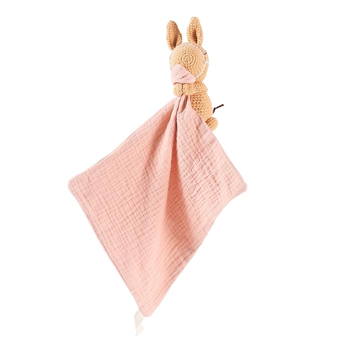 Hand-Knit Crochet Baby Animal Security Blanket | Organic Cotton Baby Shaker Rattle Toy & Comforter Lovey | Soft Sensory Stroller Toy for Newborns Infants 0-6-12 Months (Baby Pony Design)