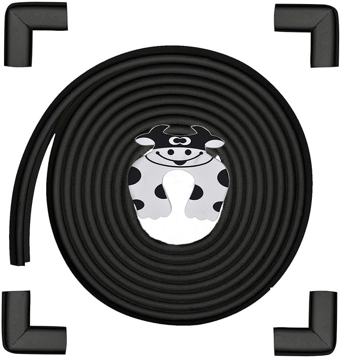Baby Proofing Edge and Corner Guards, Safety Furniture Bumper with 3M Double-Sided Tape,16.40ft Edge + 4 Pre-Taped Corners Baby Corner Protector for Fireplace, Table, Stair, Cabinet(Black)