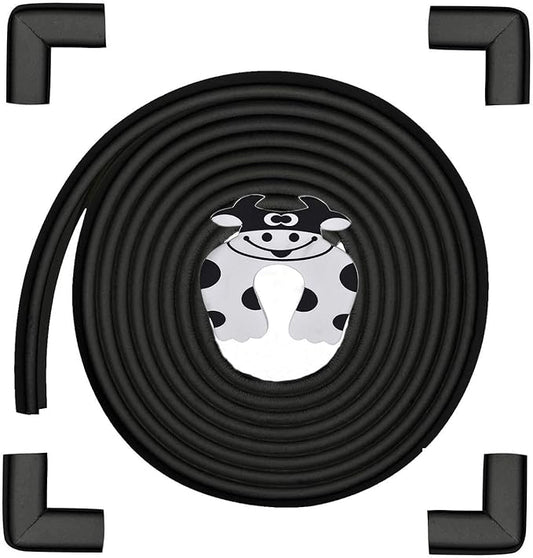 Baby Proofing Edge and Corner Guards, Safety Furniture Bumper with 3M Double-Sided Tape,16.40ft Edge + 4 Pre-Taped Corners Baby Corner Protector for Fireplace, Table, Stair, Cabinet(Black)