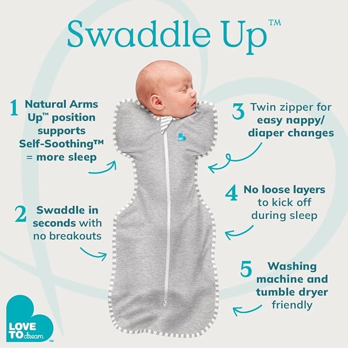 Love to Dream Swaddle Up Original, Arms Up Position, Light and Ultra Breathable Cotton - Wearable Blanket - 1.0 TOG - (20-24°C) Ideal for Moderate Temps (Moon Olive, Medium, 6–8.5kg)