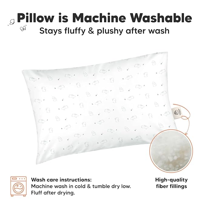 KeaBabies 2-Pack Toddler Pillow 13x18 - Soft Organic Cotton Kids Travel Bed Pillows for Sleeping, School, Nap, Machine Washable, Toddlers 2 to 5, Pillowcase Sold Separately (Bunnies)