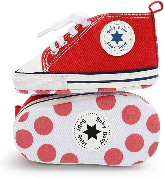 Meckior Baby Girls Boys Canvas Sneakers Soft Sole High-Top Ankle Infant First Walkers Crib Shoes