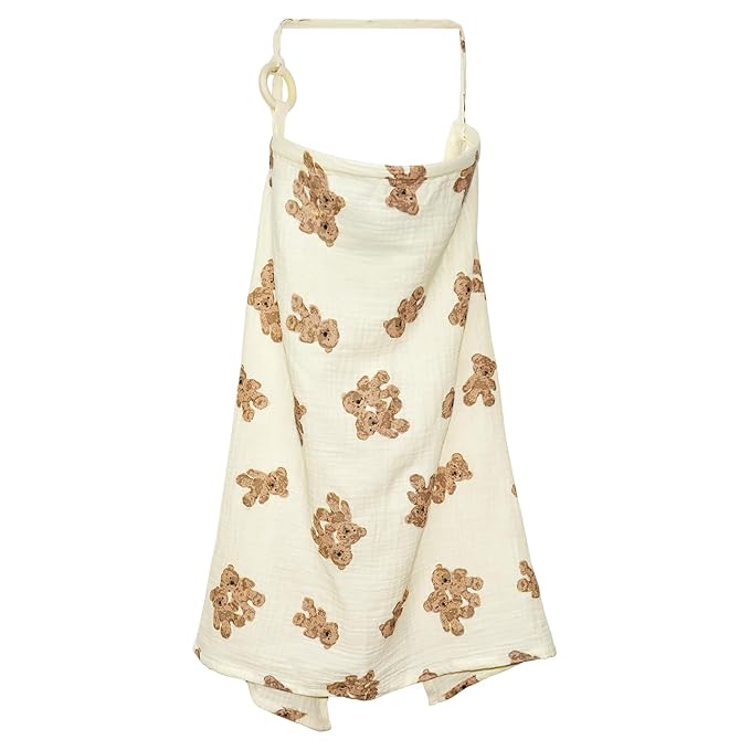 Muslin Nursing Cover for Baby Breastfeeding, Breathable 100% Cotton Privacy Nursing Covers, Multi Use Car Seat Stroller Cover (Bear-2)