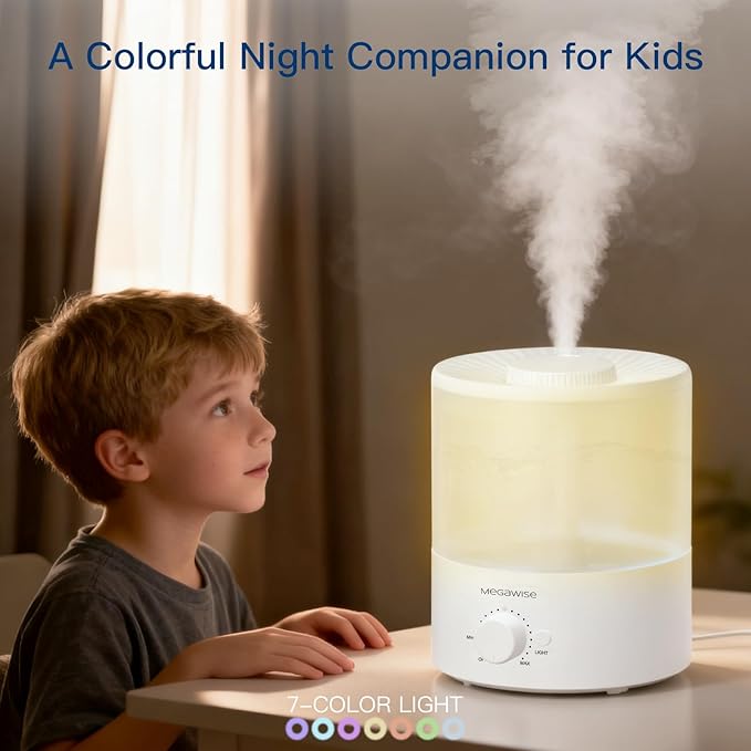 MEGAWISE 1.5L Cool Mist Humidifier for Bedroom, Home, Office, and Plants, Essential Oil Diffuser with Adjustable Mist Output, 25dB Quiet Ultrasonic, Up to 10 Hours, Easy to Clean