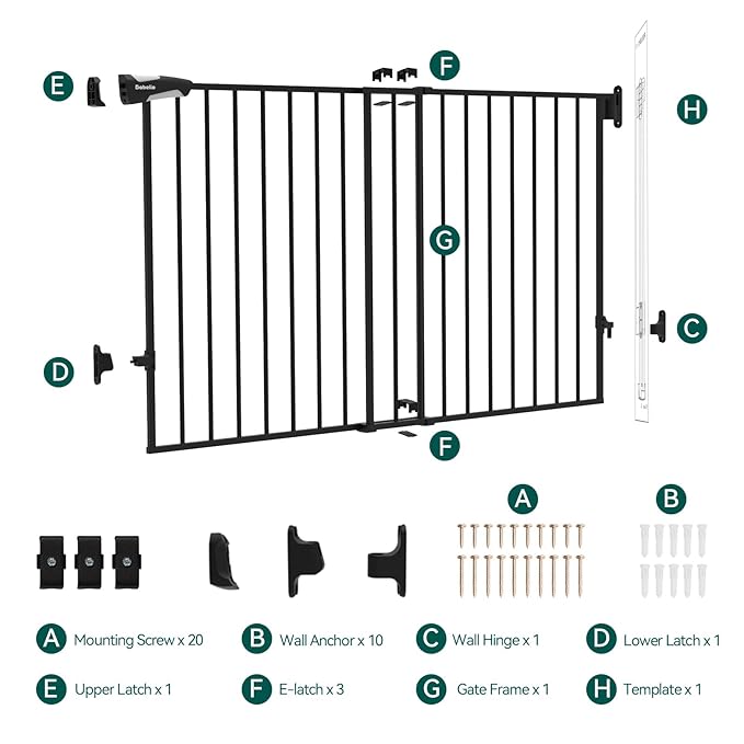 Babelio 31.5-55" No Bottom Bar Baby Gate Extra Wide, 2-in-1 Auto Close Dog Gate for The House, Stairs and Doorways, with Large Walk Thru Door, Black