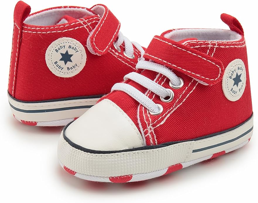 Meckior Baby Girls Boys Canvas Sneakers Soft Sole High-Top Ankle Infant First Walkers Crib Shoes