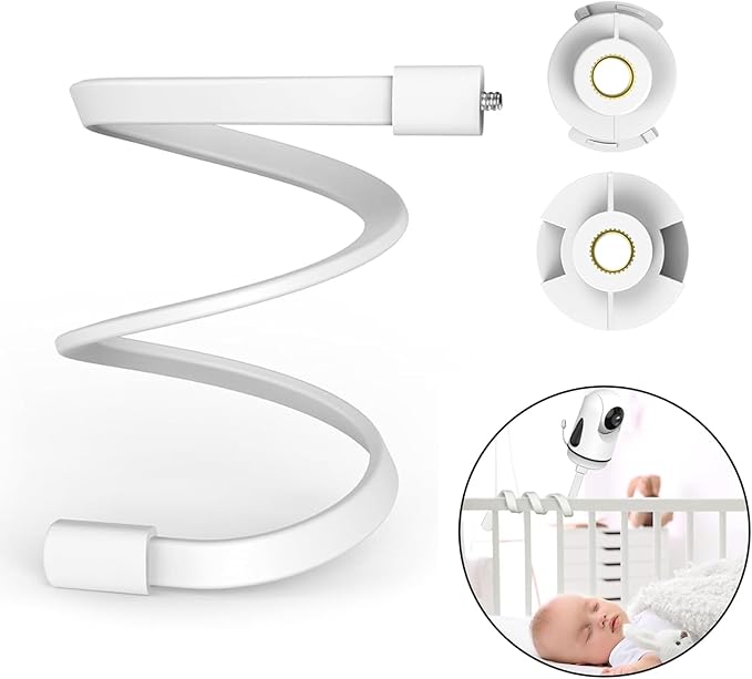 Flexible Baby Monitor Mount for HelloBaby HB6550/HB65/HB66/HB6558/HB248, ANMEATE SM935E/SM650, Compatibile with Bonoch ChildsFarm Eufy Baby Monitor, 20'' Arm Bracket Holder to Crib Cot Shelves, White