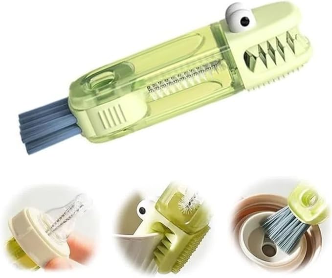 3 in 1 Cup Lid Cleaning Brush, 2025 New Cup Lid Cleaner with Brush, Multifunctional Portable Crevice Cleaning Brush Set for Baby Bottle Gap Tight Spaces, Home Kitchen Cleaning Tools (A-Green)
