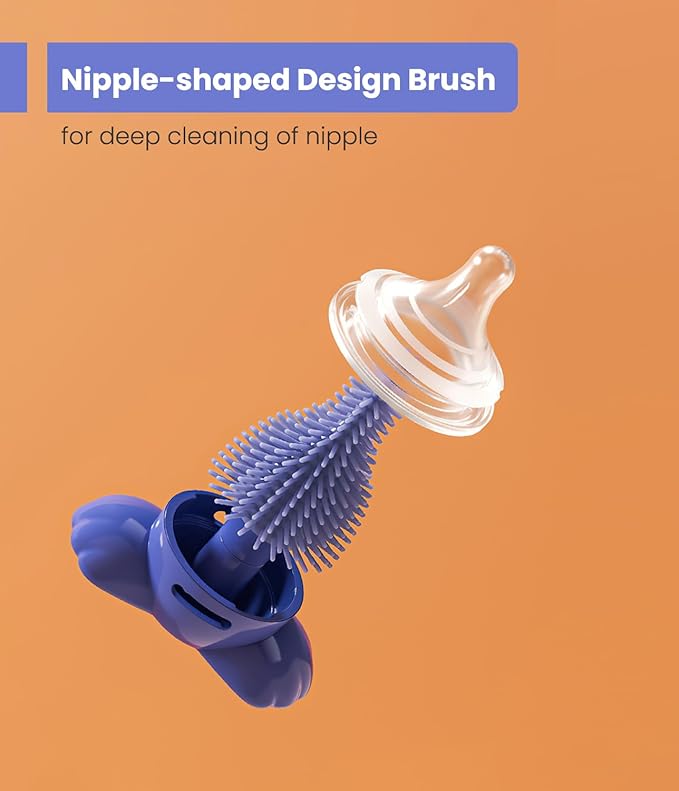 5-in-1 Baby Bottle Brush Set, Bottle Brush for Baby, Baby Bottle Scrubber, Including Silicone & Nylon Bottle Brush, Bottle Cap Brush, Straw Brush, Nipple Brush, BPA-Free (Blue)