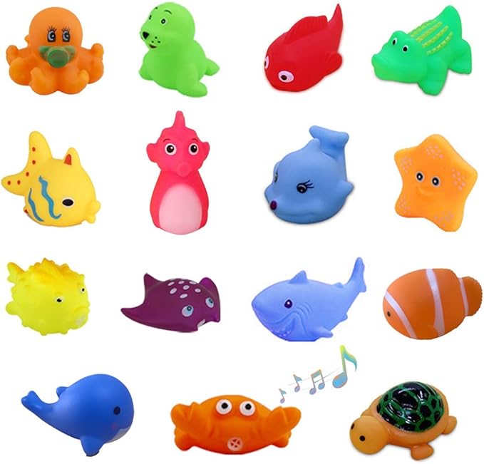 Preschool Bath Toys Rubber Floating Baby Wash Shower Toy for Toddlers Kids Party Decoration15 Pcs (Sea Animal)