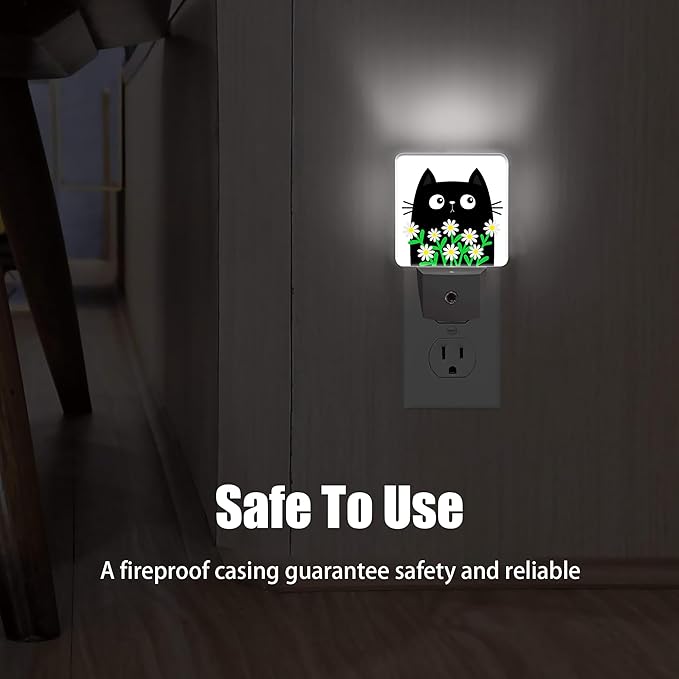 Cat Kitten Daisy Night Light, Camomile Bouquet Plug into Wall with Dusk to Dawn Light Sensors, Warm Nightlights for Bedroom, Bathroom, Hallway, Kitchen, Gifts Ideal for Women Men