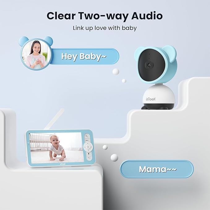 ieGeek 1080p Baby Monitor with Night Vision, 5" LCD Screen&Phone App Control, PTZ, 3000mAh Battery, Automatic Tracking, Cry&Motion Detection, Feeding Reminder, 2 Way Audio, Baby Gift