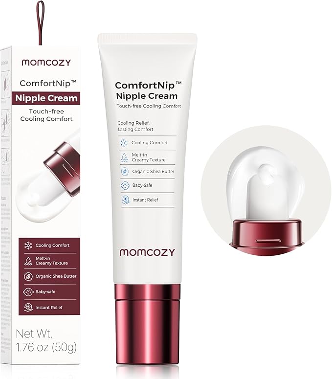 Momcozy ComfortNip™ Cooling Comfort & Touch Free Nipple Cream, Nipple Cream for Breastfeeding, Instant Relief, Plant-Based Formula, Newborn Essentials with Cooling Ceramic Applicator, 1.76oz