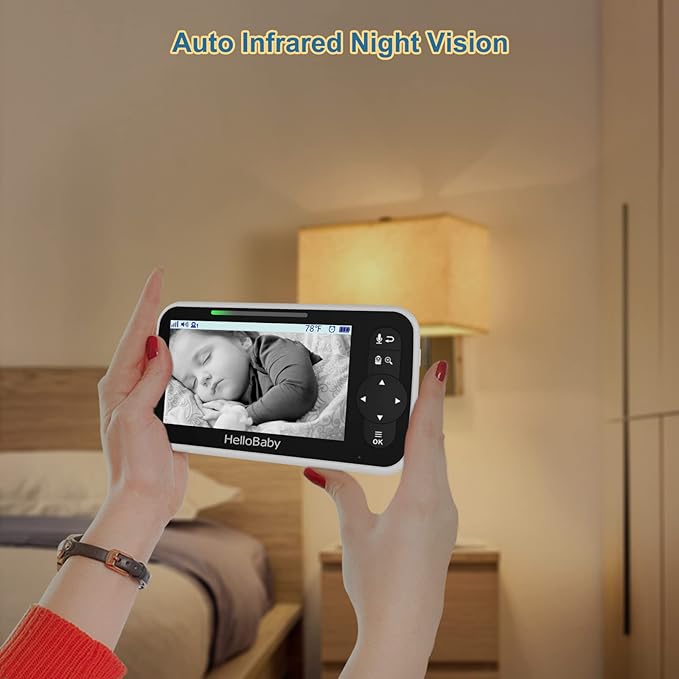 HelloBaby 5 Inch Video Baby Monitor with Camera and Audio, Remote Pan-Tilt-Zoom Camera with Night Vision, 2-Way Talk, Temperature, 8 Lullabies and 1000ft Range Baby Monitor No WiFi Needed