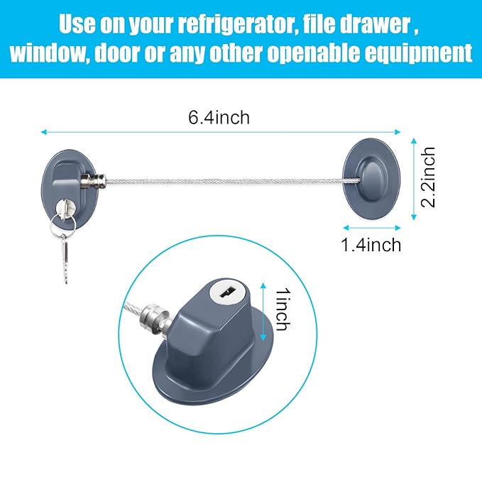 Hotop 4 Pack Cabinet Locks with Keys Mini Fridge Refrigerator Locks for Kids Toddlers Self Adhesive Child and Baby Proofing Safety for Deep Freezer Drawers Doors Latch(Gray)