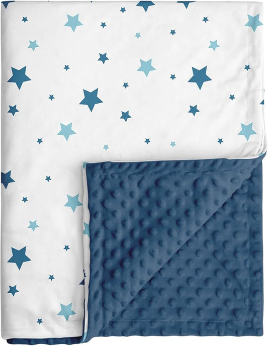 Baby Blankets for Unisex Boys Girls, Soft Nursery Crib Blankets with Dotted Fleece Back for Newborns Toddlers 30x40 Inch Blue Star Bed Throws