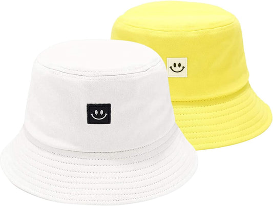 Kids Sun Hat Smile Face Bucket Hat for Girls Boys Summer Sun Protection Cotton Unisex Beach Cap