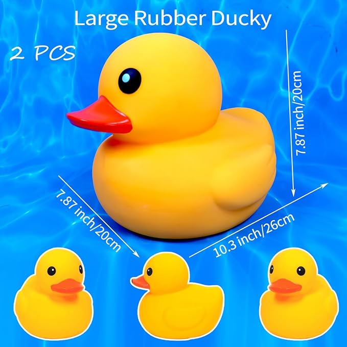 2 Pcs Jumbo Rubber Yellow Duck,Kalafona 10.3 Inch Giant Big Large Waterproof No 'Bebe' Noise No Hole Rubber Funny Duck Bath Pool Toy Without Hole for Kids Shower Birthday Party Favor Home Decor