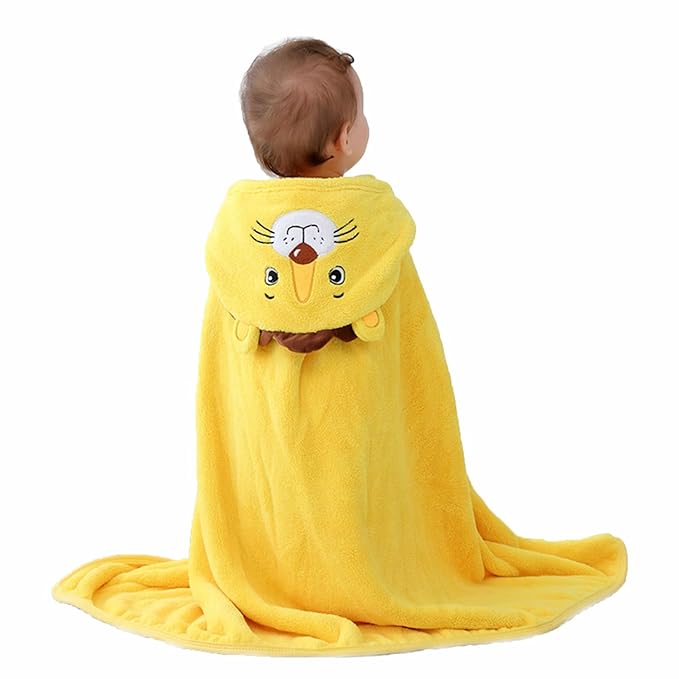 ROMASA Baby Bath Towel Ultra Soft Hooded Towel Highly Absorbent Bathrobe Blanket Toddlers Shower Gifts for Boys Girls-27.5" x 55" (Yellow Lion)