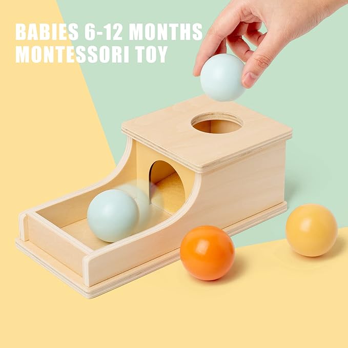 Busy edition Montessori Toys Object Permanence Box Soft Sound Wooden Color Baby Ball Drop Play for 6 Month 1 2 3 Year Old Toddlers Infant Early Age Toy