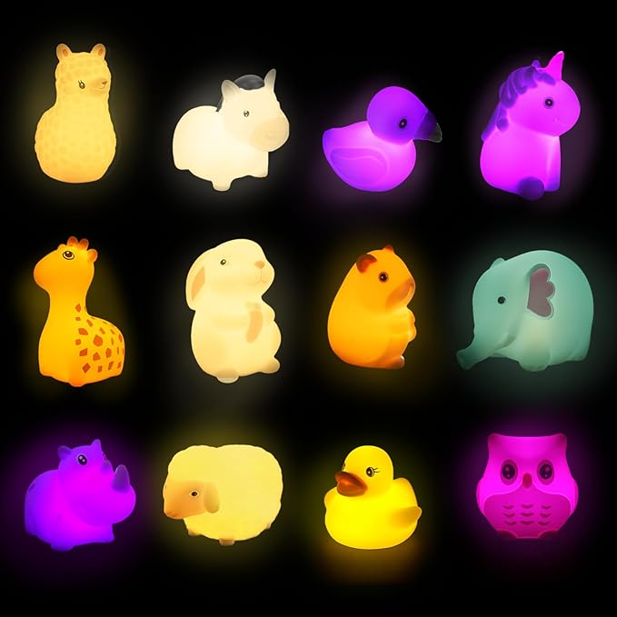 TOY Life 12 PC Animals Light Up Bath Toys for Kids, No Hole Glow Bath Toys for Kids Ages 4-8, Baby Toddler Bath-Time Gifts for Easter, Halloween, Christmas, Ideal for Shower, Bathtub, Swimming Pool