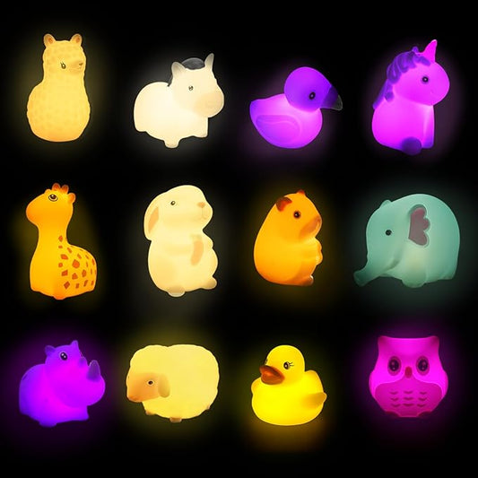 TOY Life 12 PC Animals Light Up Bath Toys for Kids, No Hole Glow Bath Toys for Kids Ages 4-8, Baby Toddler Bath-Time Gifts for Easter, Halloween, Christmas, Ideal for Shower, Bathtub, Swimming Pool