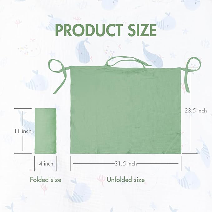 2-Pack Nursing Cover for Baby Breastfeeding - Muslin Breastfeeding Covers for Women Nursing, Breathable, Soft Arch Neckline, Green & Whale