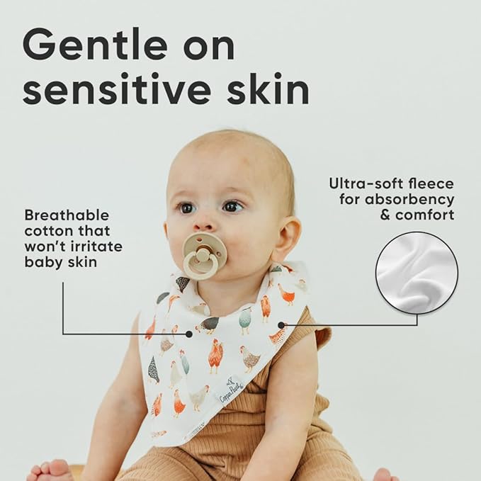 Copper Pearl 4 Pack Soft Cotton Baby Bibs for Drooling and Teething, Absorbent Drool Bibs for Baby Girl and Boy, Adjustable to Fit Newborns to Toddlers, Tons of Styles (Farmstead)