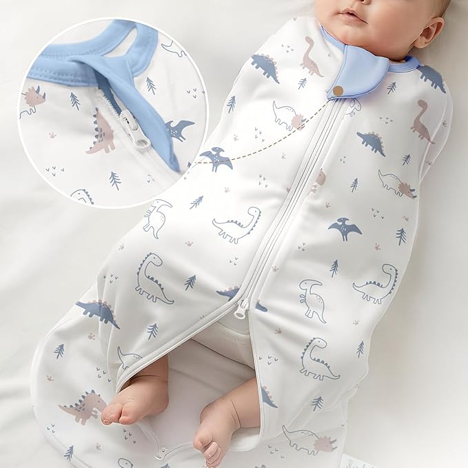 SANDJEST Baby Swaddle 0-2 Months, Cotton Arm-in Zipper Sleep Sack, Wearable Blankets Wrap for Newborn Infant Boys (Dinosaur, Pack of 1)