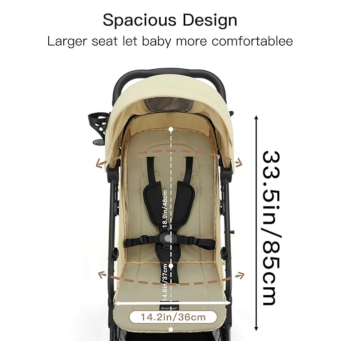 Compact Fold Baby Stroller, Lightweight Travel Toddler Stroller with One-Click Fold, Extendable UPF50+ Canopy, Cup Holder, UV Protected and Waterproof, One-Hand Folding - Beige