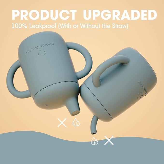 Cuddle Campus Sippy Cups 7OZ, [4 in 1] Baby Cups, Shatterproof Silicone Straw Cup,Open Cup for 6M, 6M+,6-12 Months,1/1+ Year Old Baby,Toddler