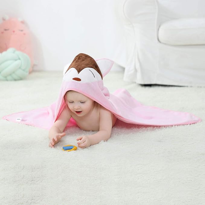 MICHLEY Unisex Baby Animal Hooded Bath Towel Soft Cotton Beach Swimming Bathrobe for 0-6T, Pink Fox